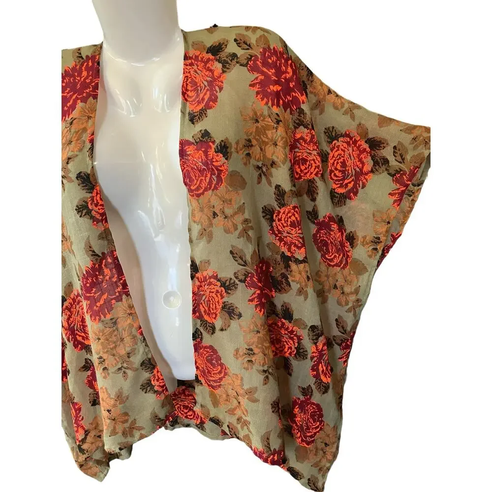 Gold Coast Women's Multicolor Floral Lightweight Open Front Kimono | Size OSFM - Picture 6 of 10